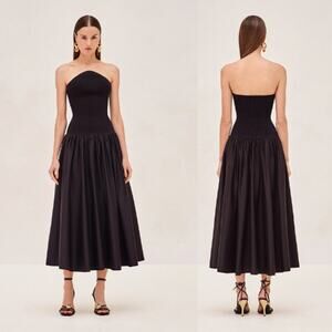 NEW Alexis Strapless Ribbed Knit Stretch Sleeveless Kamali Black Midi Dress